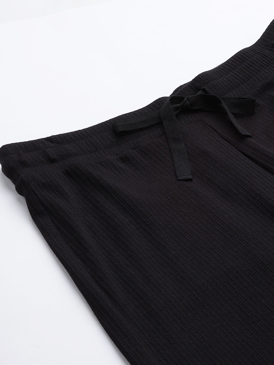 Ribbed Knit Wide Leg Cropped Lounge Pants With A Cuffed Hemline