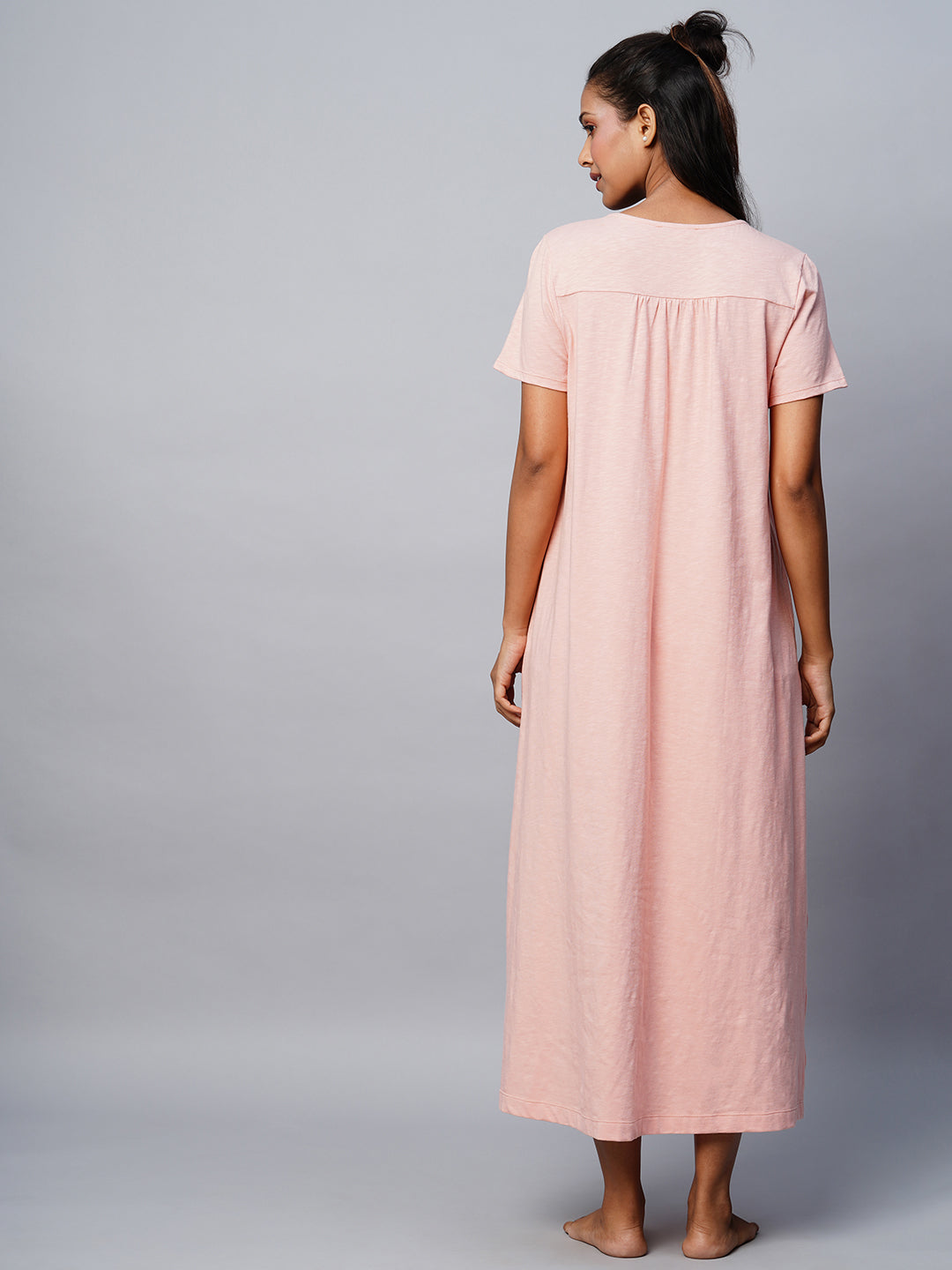 Cotton Slub Embroidered Yoke Nightdress