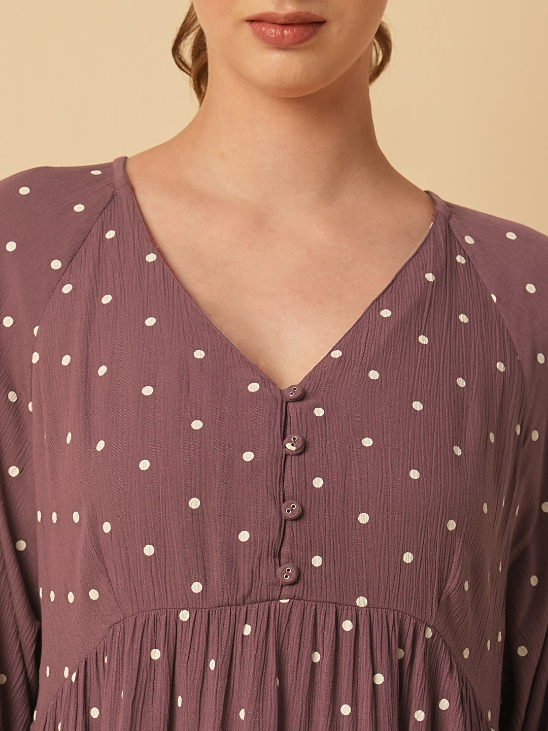 Crinkle Viscose Polka Dot Basque Dress – Elegant, Lightweight Midi