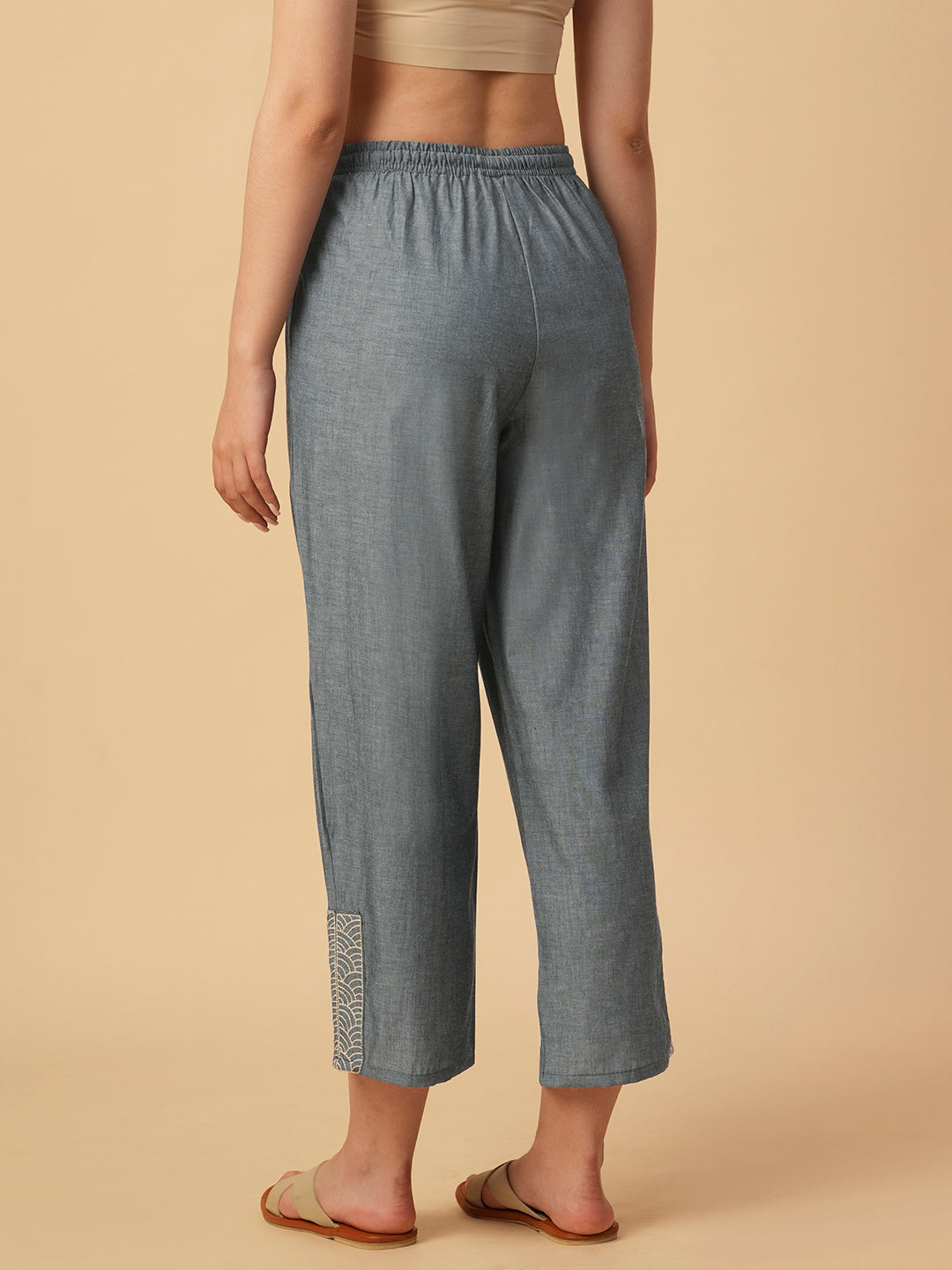 Description Change Test - CHAMBRAY EMBROIDERED DRAWSTRING PANTS
