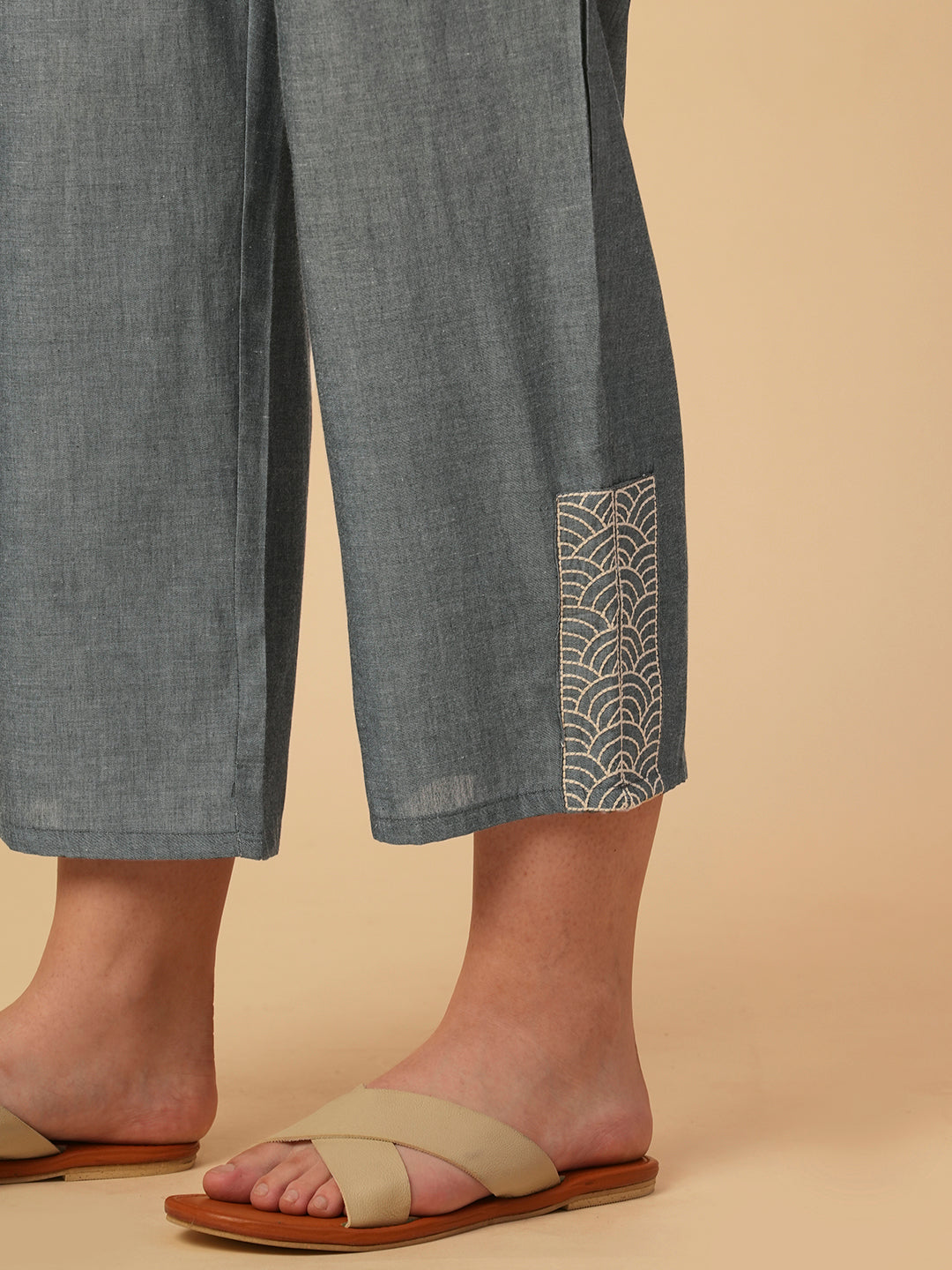 Description Change Test - CHAMBRAY EMBROIDERED DRAWSTRING PANTS