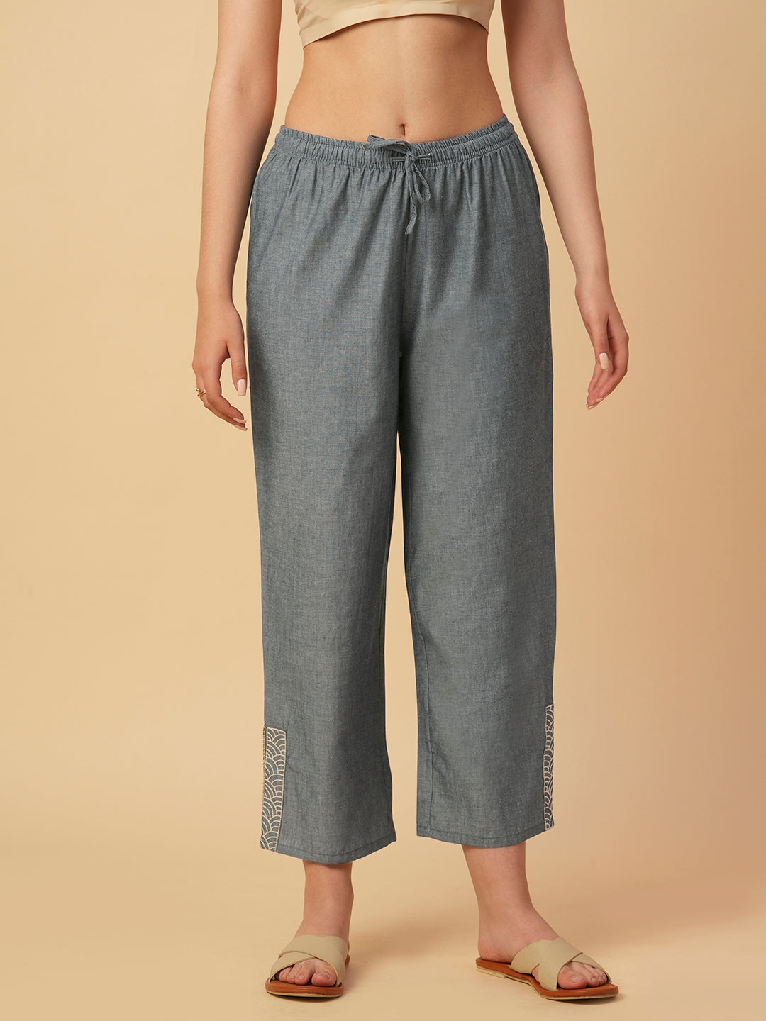 Description Change Test - CHAMBRAY EMBROIDERED DRAWSTRING PANTS