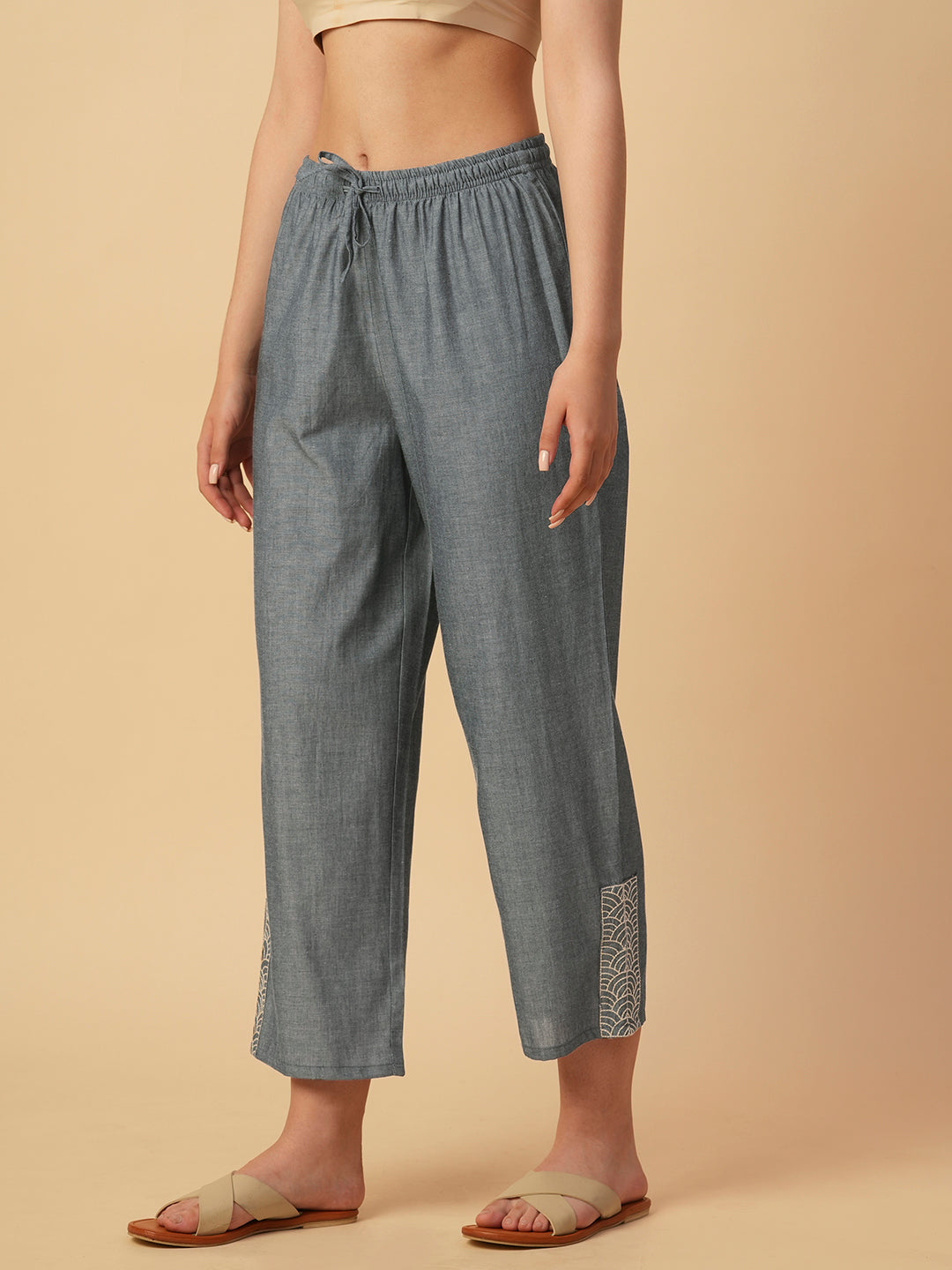 Description Change Test - CHAMBRAY EMBROIDERED DRAWSTRING PANTS