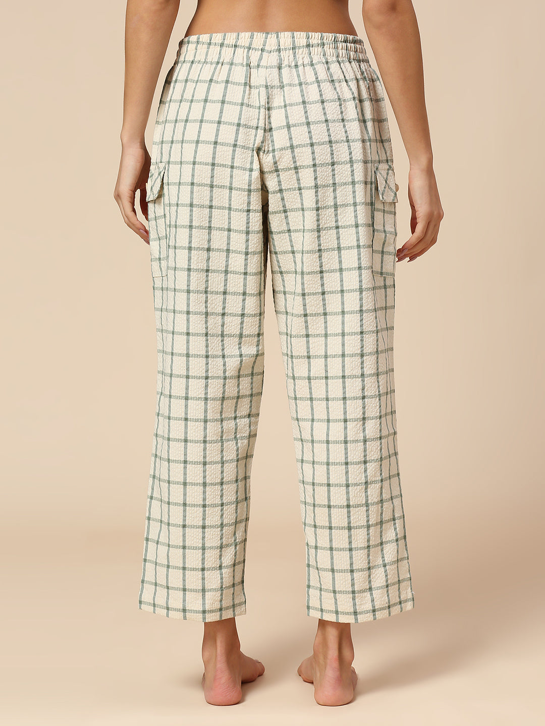 CHECKERED SEERSUCKER CROPPED PJ'S W/ CARGO POCKETS