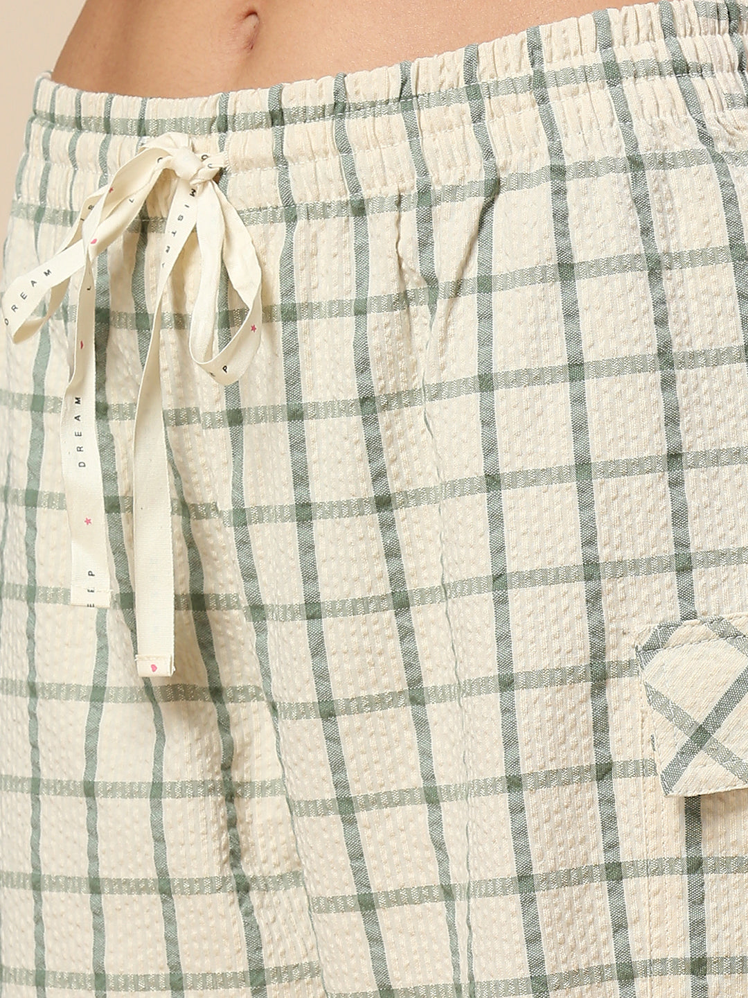 CHECKERED SEERSUCKER CROPPED PJ'S W/ CARGO POCKETS