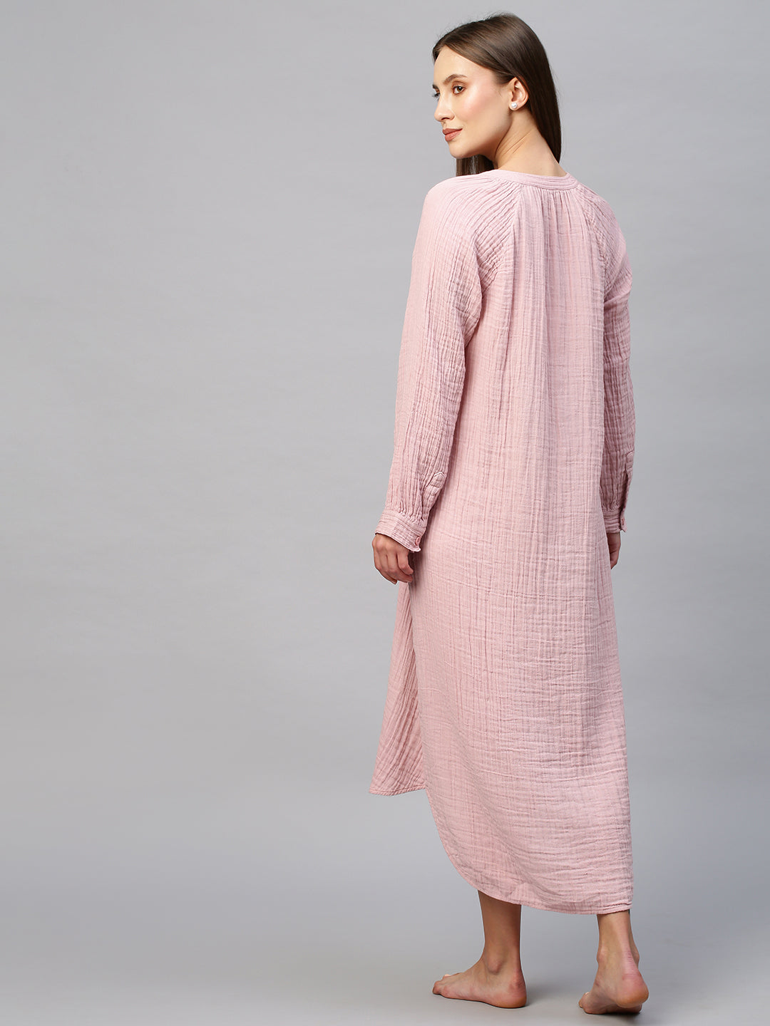 Crinkle Double Crepe Cotton Pop Over Lounge Dress