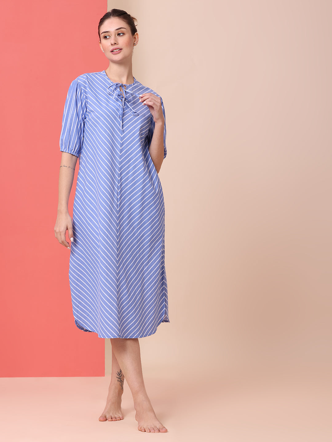BIAS CUT STRIPED NIGHT DRESS