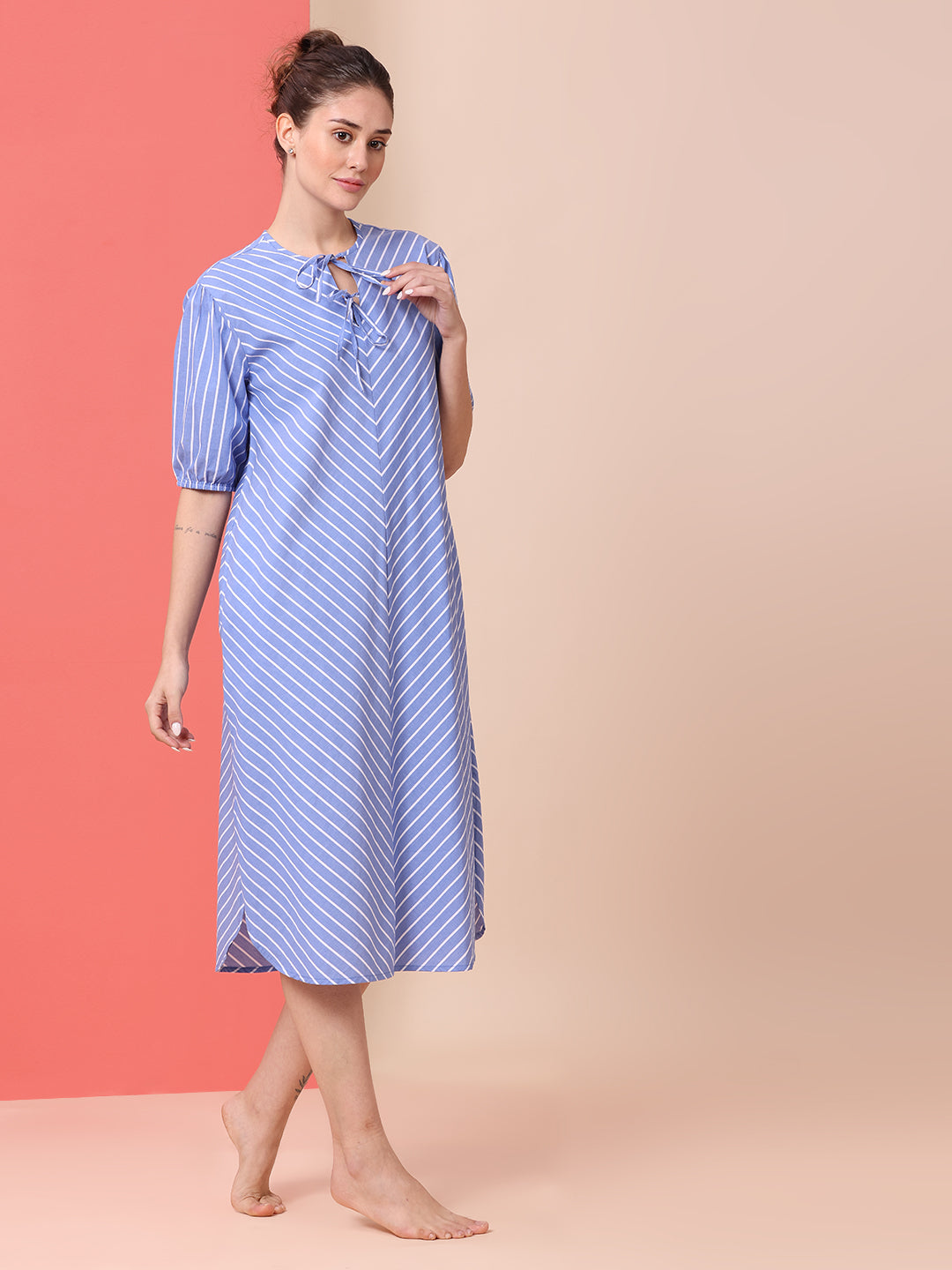 BIAS CUT STRIPED NIGHT DRESS