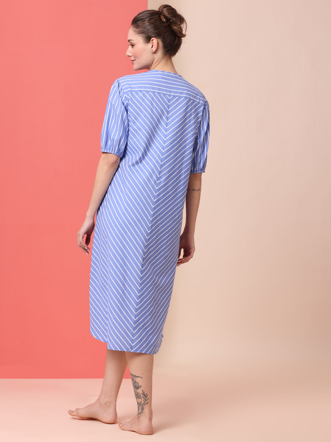 BIAS CUT STRIPED NIGHT DRESS