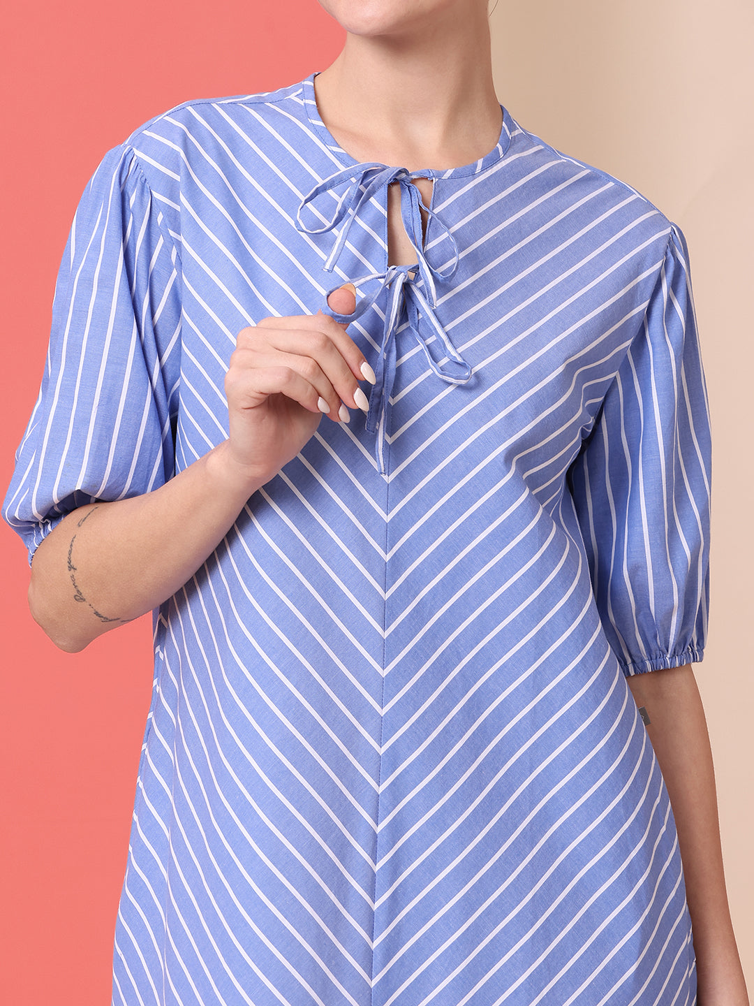 BIAS CUT STRIPED NIGHT DRESS