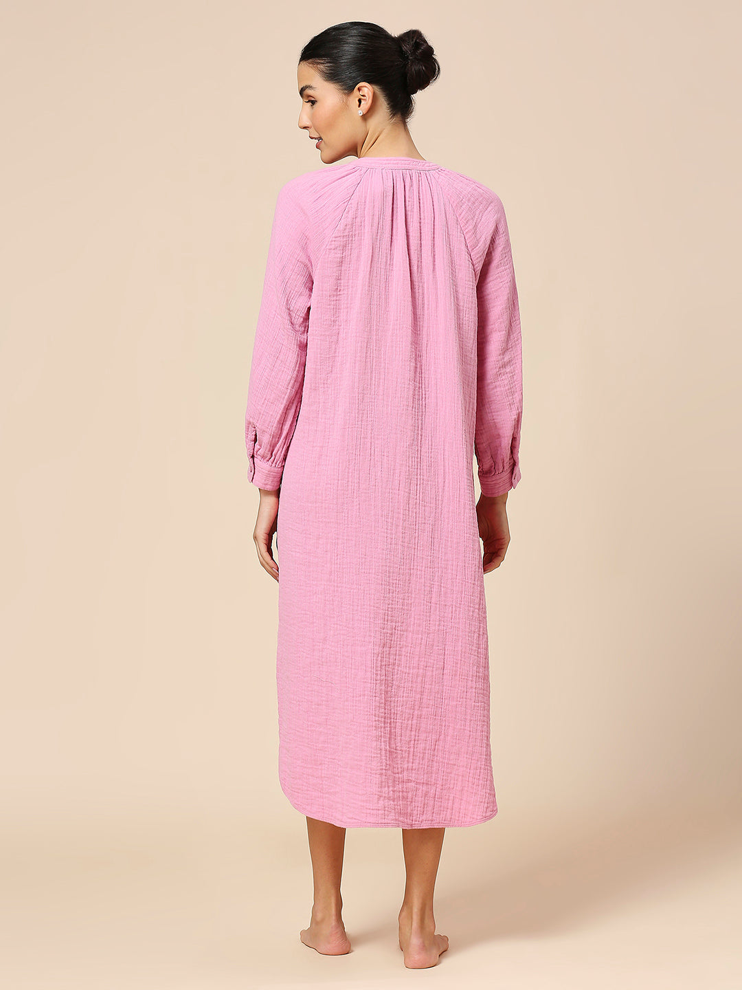 CRINKLE DOUBLE CREPE COTTON RAGLAN SLEEVE POP OVER NIGHTDRESS