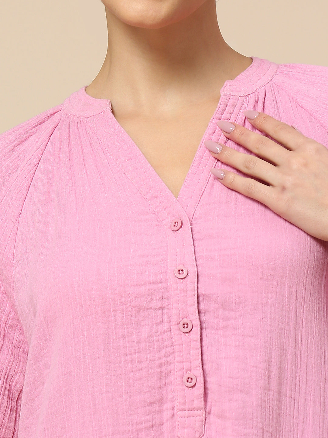 CRINKLE DOUBLE CREPE COTTON RAGLAN SLEEVE POP OVER NIGHTDRESS