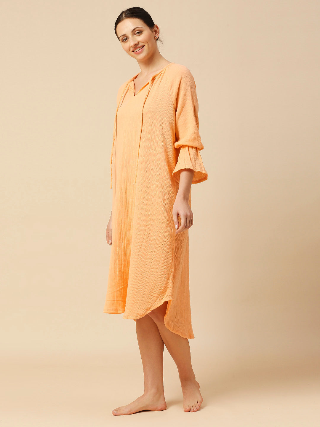 DOUBLE COTTON CRINKLE CREPE NIGHTDRESS W/ POET SLEEVES