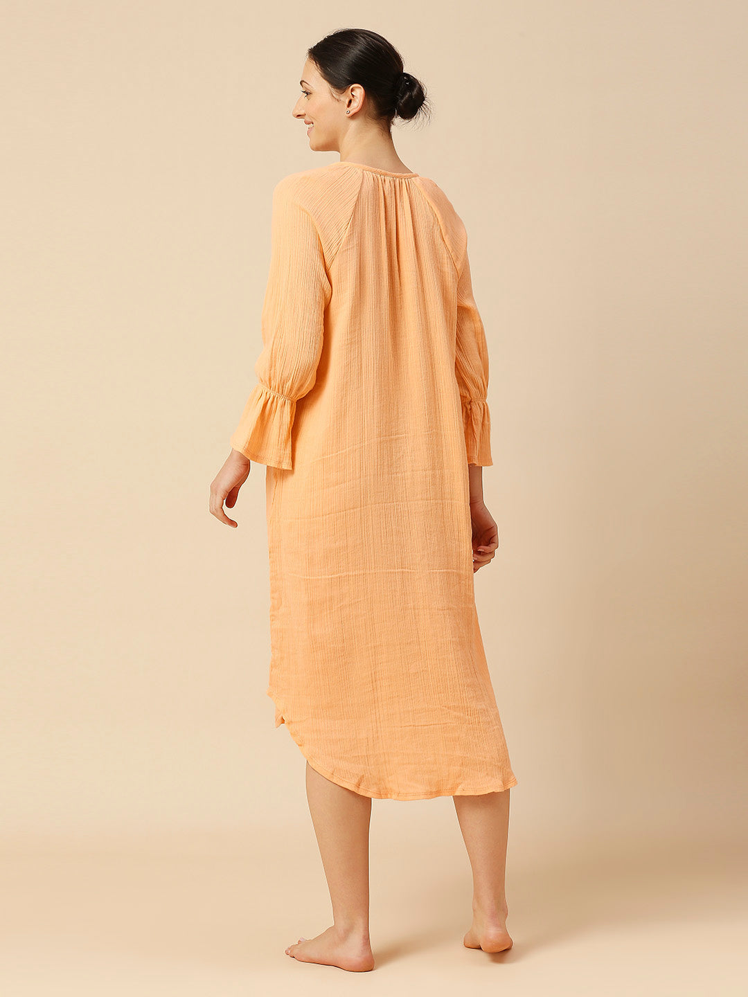 DOUBLE COTTON CRINKLE CREPE NIGHTDRESS W/ POET SLEEVES
