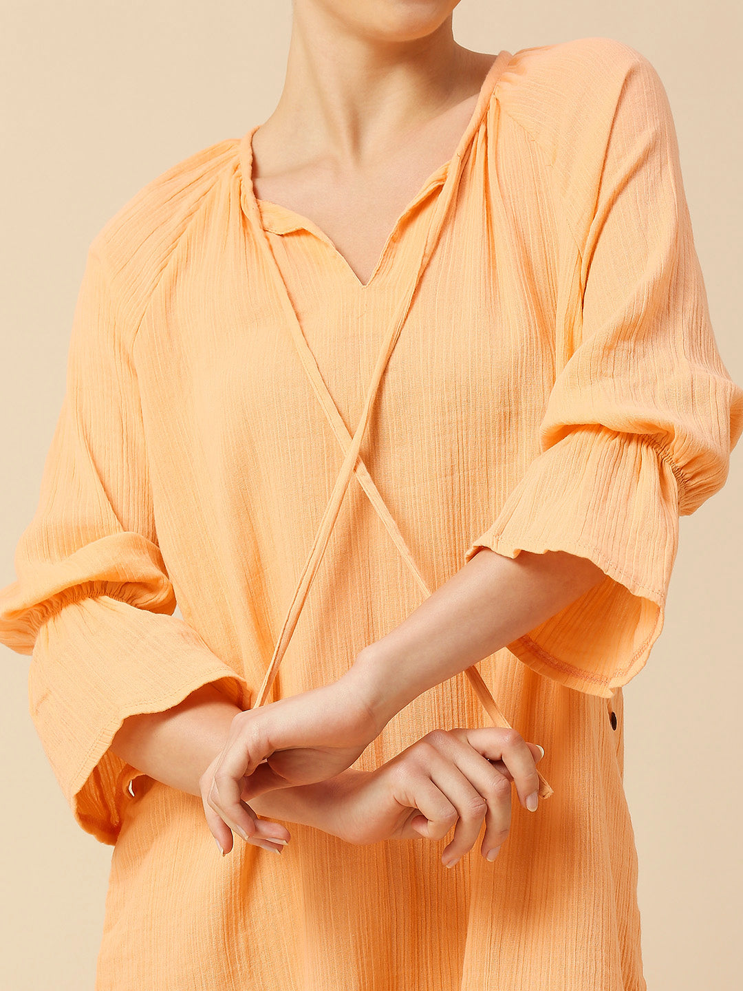 DOUBLE COTTON CRINKLE CREPE NIGHTDRESS W/ POET SLEEVES