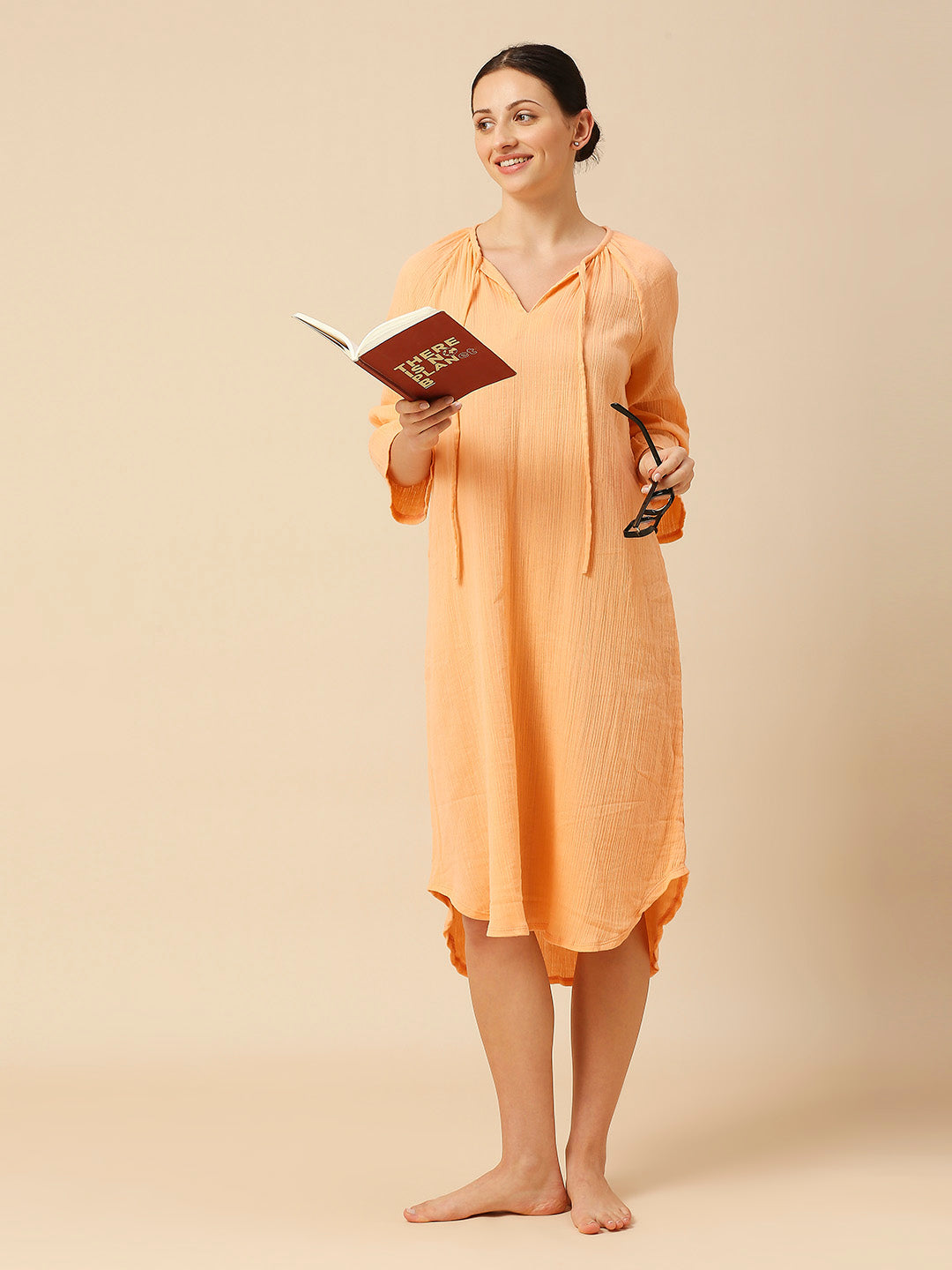 DOUBLE COTTON CRINKLE CREPE NIGHTDRESS W/ POET SLEEVES