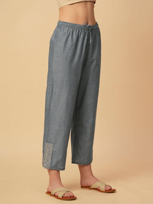 Description Change Test - CHAMBRAY EMBROIDERED DRAWSTRING PANTS
