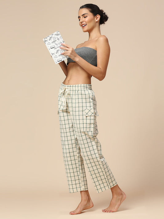 CHECKERED SEERSUCKER CROPPED PJ'S W/ CARGO POCKETS