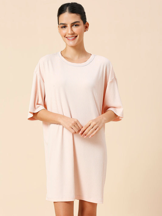 RIBBED KNIT DROP SHOULDER OVERSIZED TEE DRESS