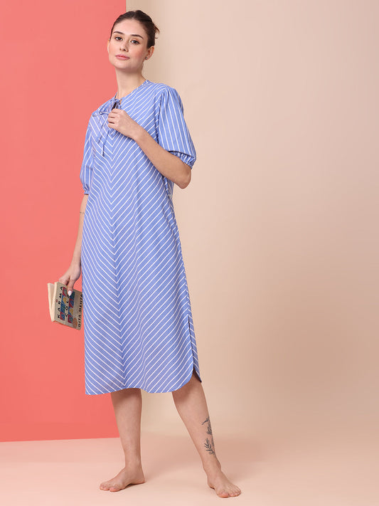 BIAS CUT STRIPED NIGHT DRESS