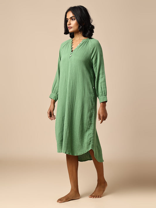 CRINKLE DOUBLE COTTON CREPE LOUNGE DRESS