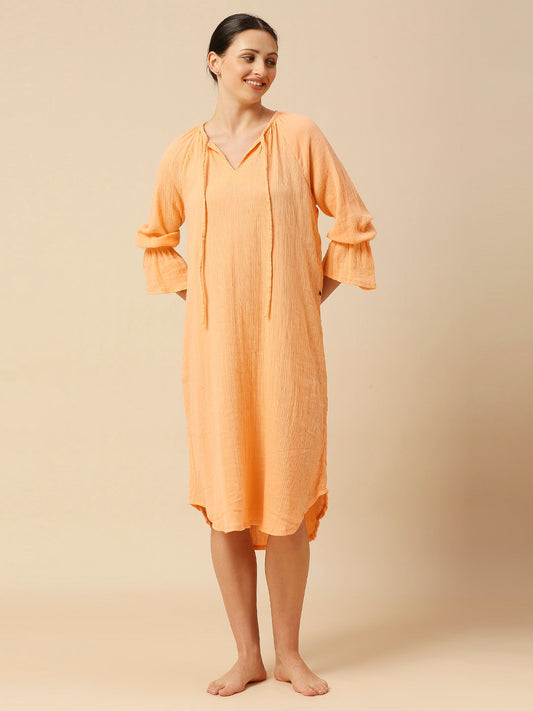 DOUBLE COTTON CRINKLE CREPE NIGHTDRESS W/ POET SLEEVES
